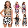 Conjunto de Roupa de Cowgirl Ocidental para Meninas Top Sem Mangas Patchwork Metálico com Franjas e Shorts com Borlas
