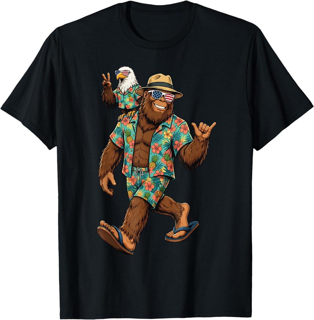 Funny Bigfoot Hawaiian Vacation Sasquatch Eagle Summer Party T-Shirt