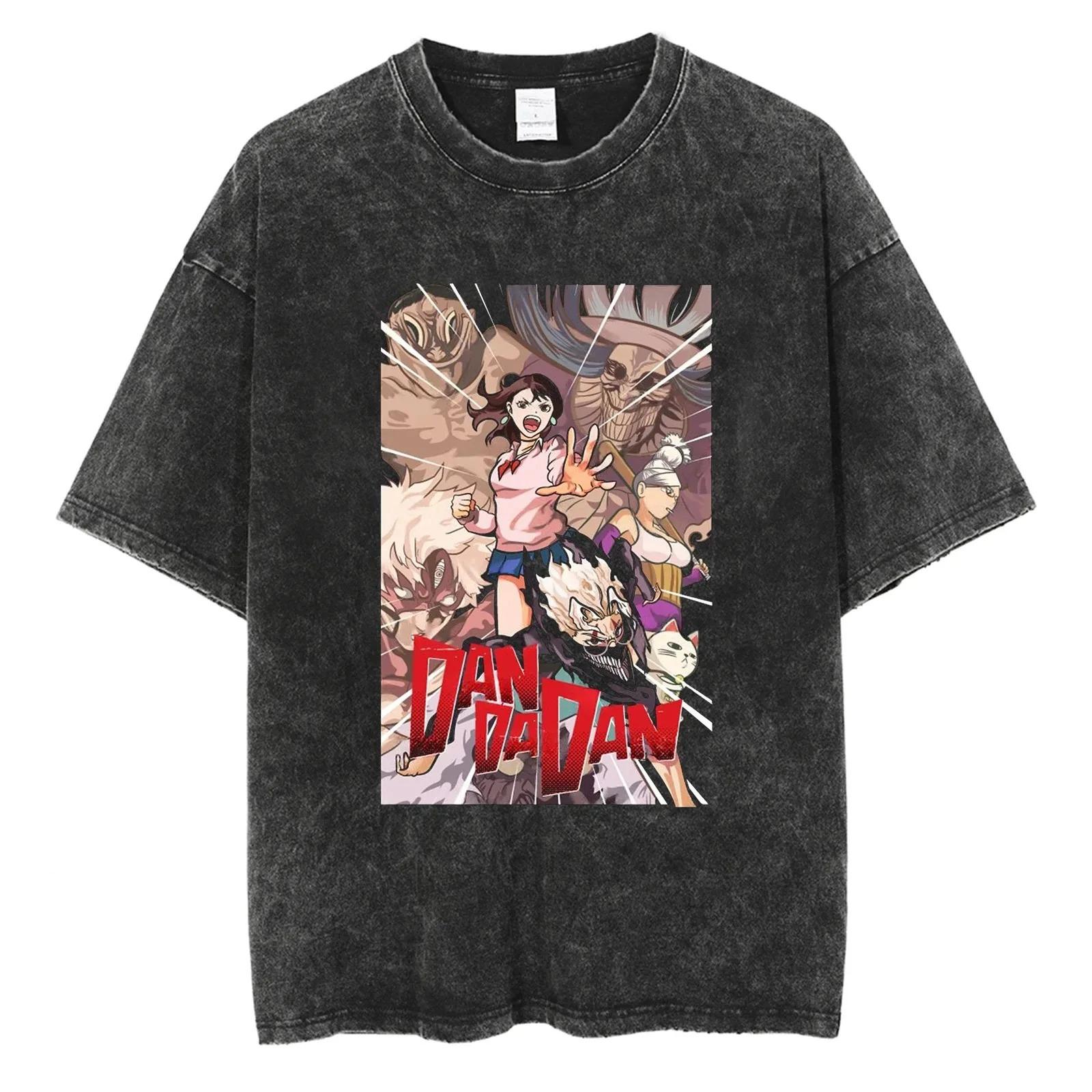 

Dan Da Dan (Dandadan) Okarun Cyberpunk Neon Portrait Vintage Washed Oversized Black T-Shirt | Supernatural Manga Anime Fan Merch Tee XXXL різнокольоровий