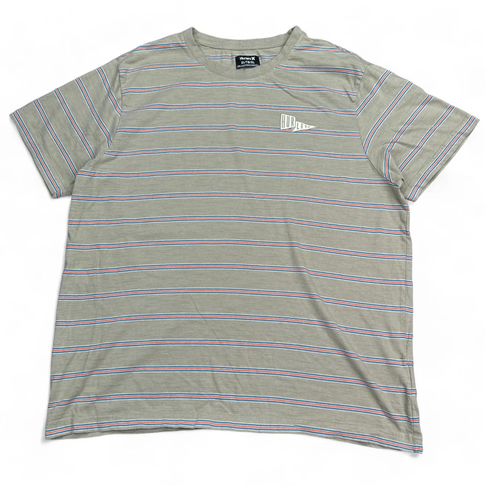 

Hurley T-Shirt Mens Size XL Green Striped Short Sleeve Crew Neck Logo Surf Tee S