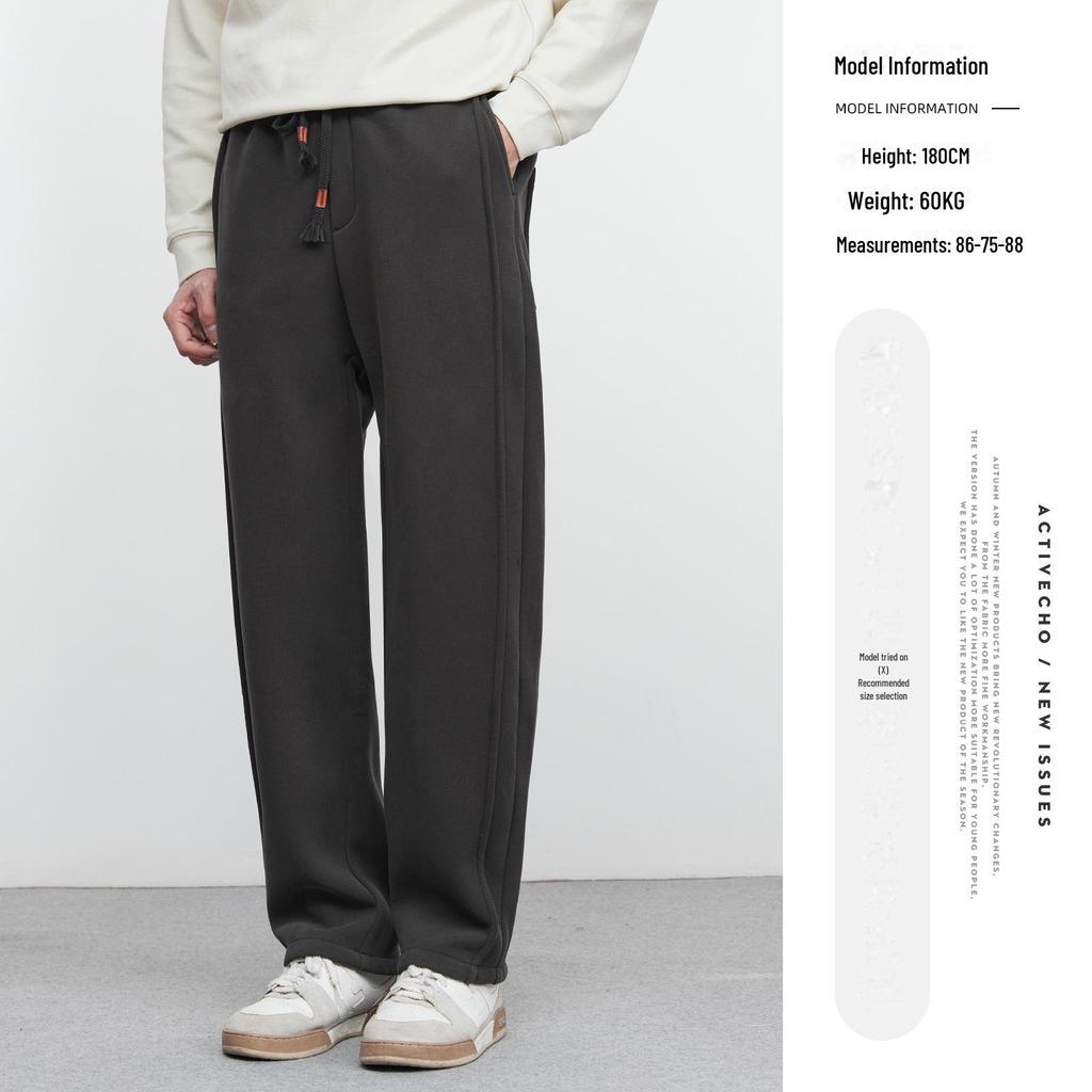 Yizhi Men's Winter Velvet-Lined Casual Straight-Leg Sweatpants