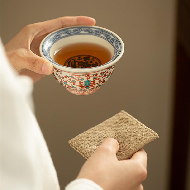 1 Pc Chinese Ceramic Tea Cup Handmade Flowers Large Tea Bowl Porcelain Teacup Household Master Cup Travel Personal Teaware 100ml