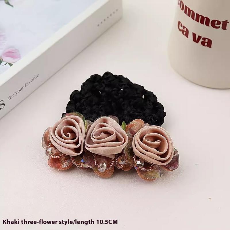 Women Hair Bun Cover Net Snood Hairnet Bow Barrette French Hair Clip Bow Ribbon Flower Hair Accessories For Banks Hotels Staff