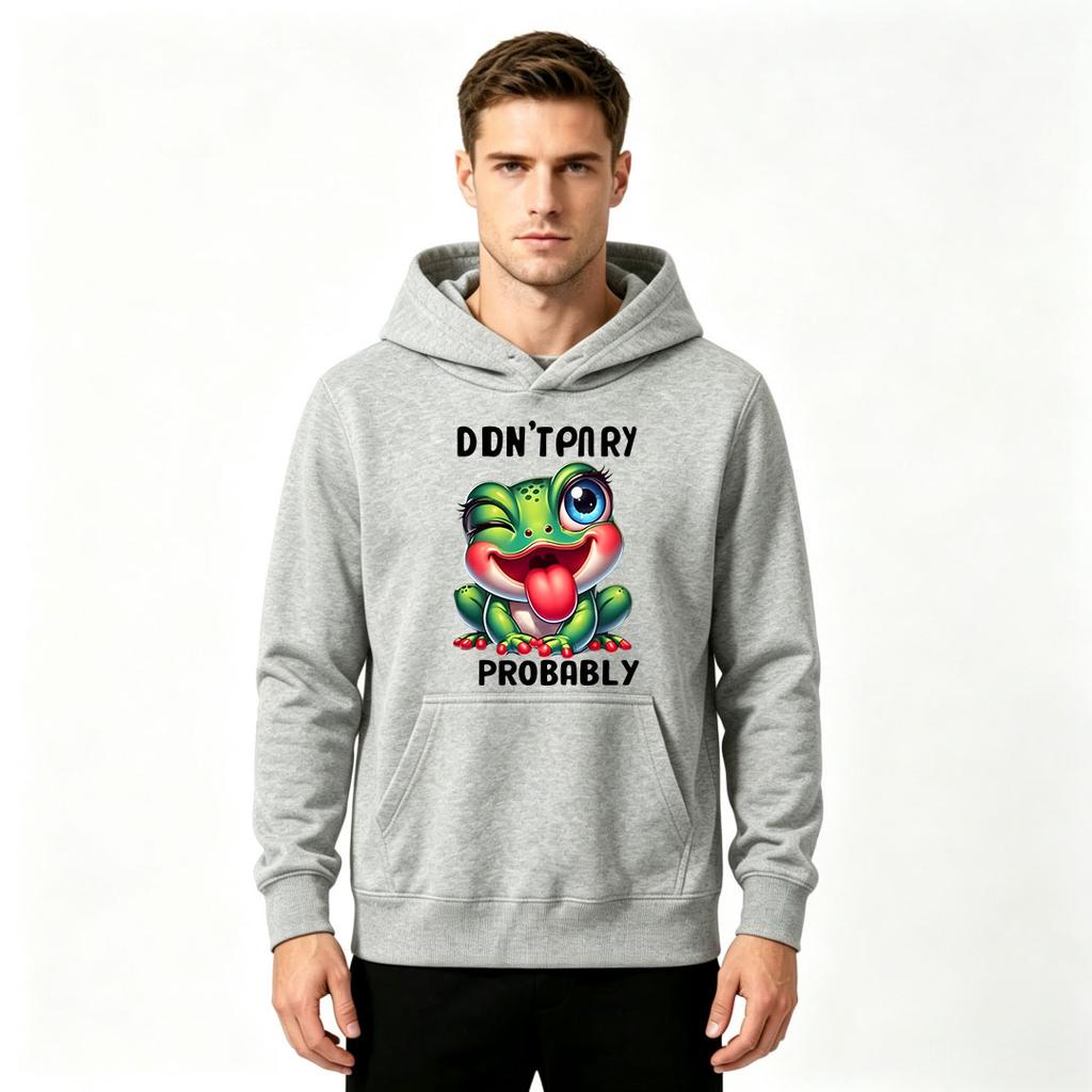 Men Funny Frog Don't Try Probably Print Long Sleeve Pullover Hoodie Casual Comfy Streetwear Hooded Sweatshirt