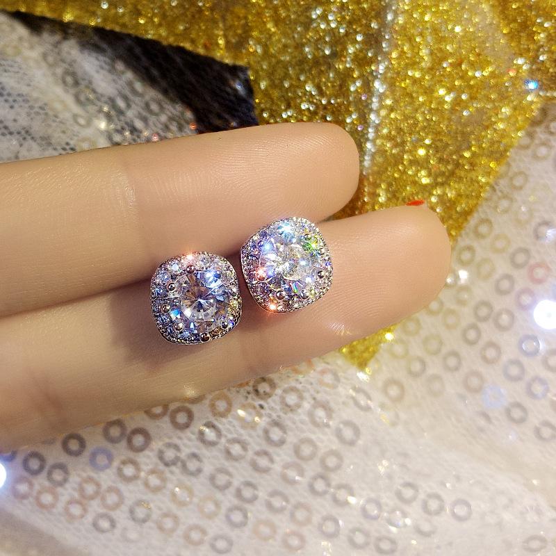 Trendy s925 Sterling Silver Rhodium-Plated Square Stud Earrings for Women - Versatile Luxury Design