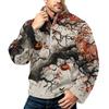 Men's Halloween Print Flannel Zip-Up Sweatshirt, Plus Size Stand Collar Casual Fall Winter Top