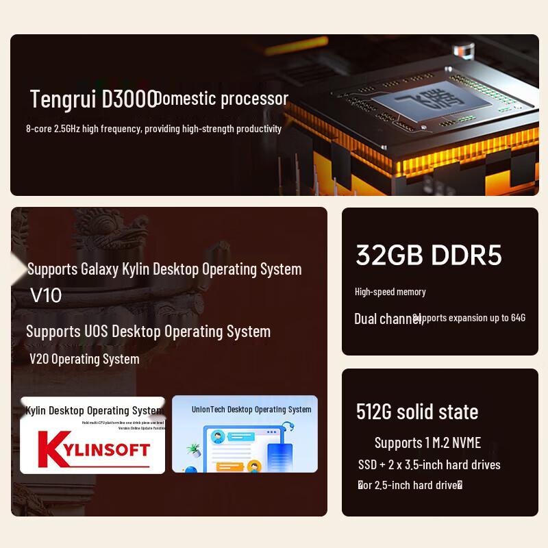 Lenovo Kaitian M740J Feiteng D3000 Business Desktop PC (CN version)