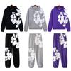 European and American New Sweater DENIM Large Print Pattern Hooded Top Men and Women the Same Sports and Leisure Loose Suit