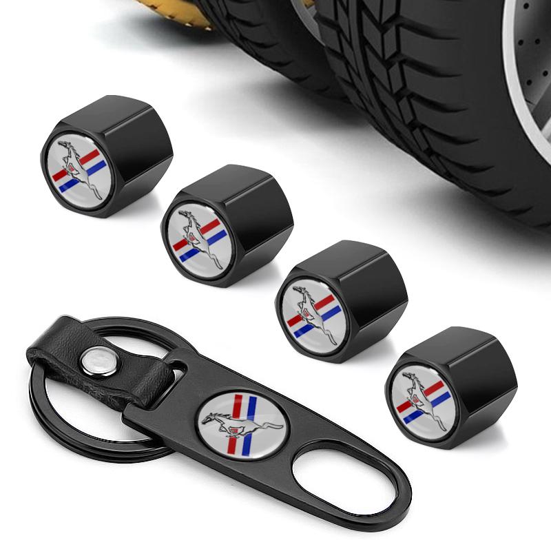 5Pcs/Set Car Keychain Tire Valve Cap Car Styling Accessories For Ford Mustang Zapatillas Miniatura Gt Shelby 2005 2015 Mujer 2012 2006