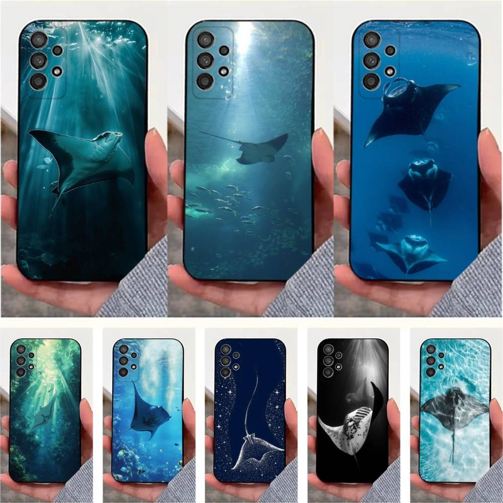 Manta Ray Ocean Animal Phone For Samsung S22,S25,S24,S23,Ultra,FE,Plus,S21,S20,S10,S9,Lite,Soft Silicone Black