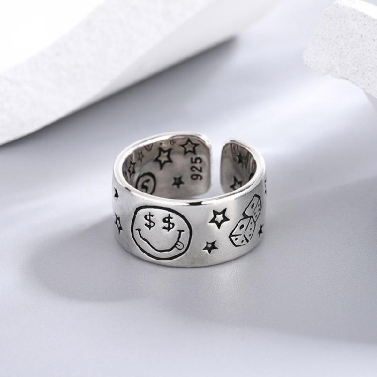 Fashionable Smile Face Star Opening Ring with Adjustable Fit Fashion Statement Ring Stylish Finger Accessories