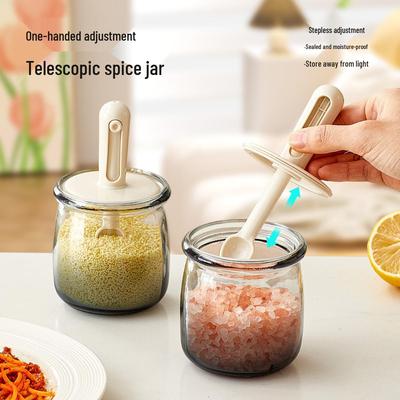 Retractable Glass Spice Jar Set with Spoon Lid - Integrated Condiment and Seasoning Storage for Kitchen (Household Salt, MSG, and More)