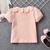 Summer Children's Short Sleeved T-shirt with Wavy Edge Crewneck Top Bottoms for Women