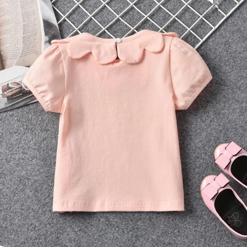 Dámské letní dětské tričko s krátkým rukávem s vlnitým lemem vroubkovaného výstřihu