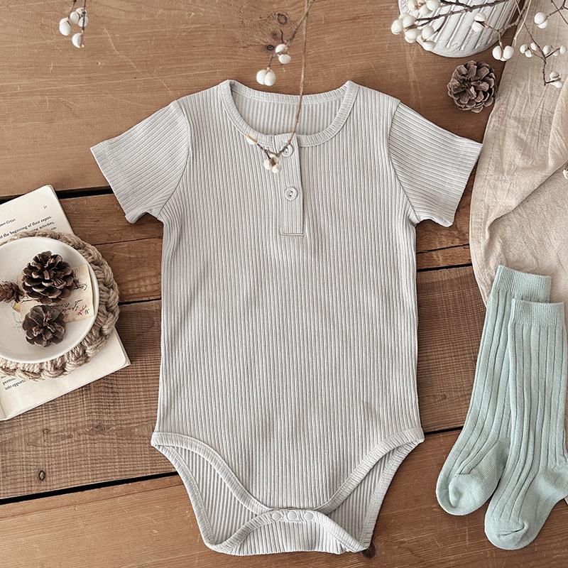 2025 A-typ Enfärgad Ribbad Baby Krypande Romper - Ins Stil