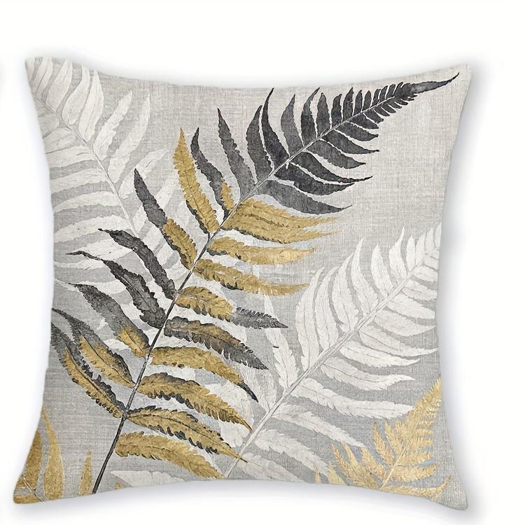 Golden Leaf & Palm Tree Pillowcase ,Sofa Bedroom Cushion Cover, Single-sided Printing, Without Pillow Core