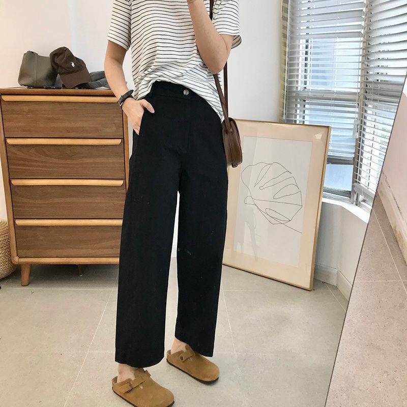 Women's Japanese-Style High-Waisted Cropped Wide-Leg Pants: Slimming Cotton Casuals for Spring