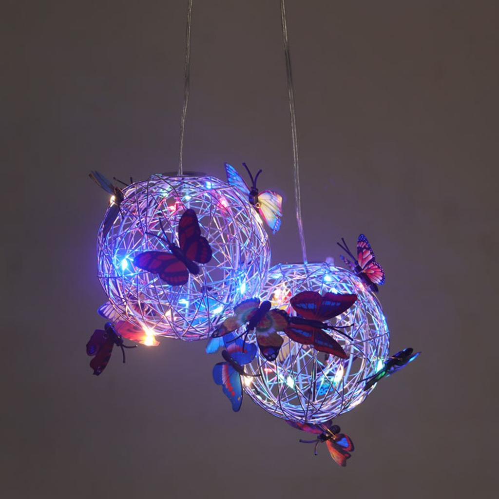 LED Solar Butterfly Hanging Tree Lights, Outdoor Courtyard Garden Decorative Lights, Round Ball Hanging Tree Ball Luminous Butterfly