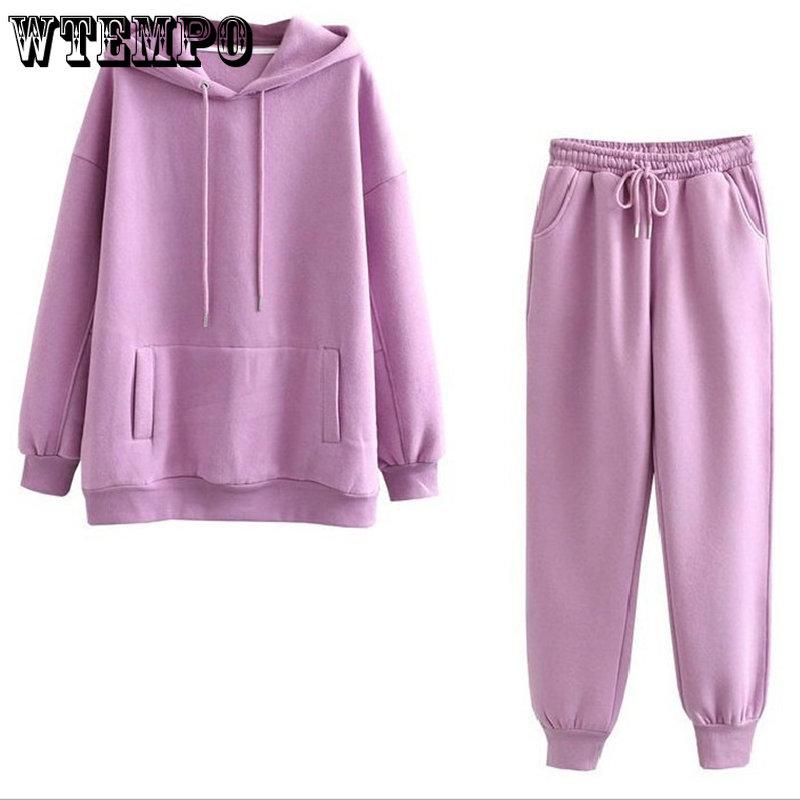 Herbst Winter Damen Trainingsanzug Dicker Fleece-Baumwollanzug 2-teiliges Set Kapuzenpullover Sweatshirt und lockere lange Hosenanzüge