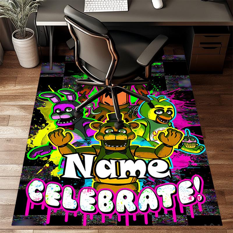 Custom Freddy bear Mat Personalized Name, Polyester Washable Indoor Entryway Rug, Gift for Christmas, Easter, Thanksgiving Day
