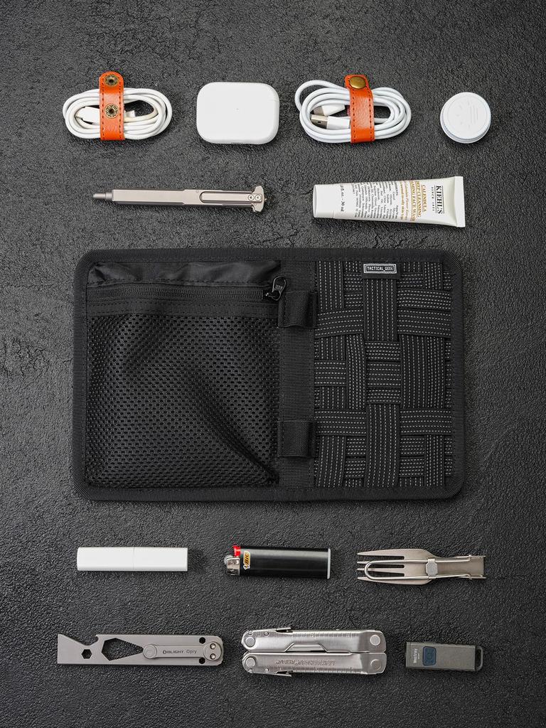 TACTICALGEEK TCM10 EDC Organizer Board, Non-Slip Elastomer Woven Board with Zippered Net Pocket and Insert Panel for Organizing Bag Accessories and