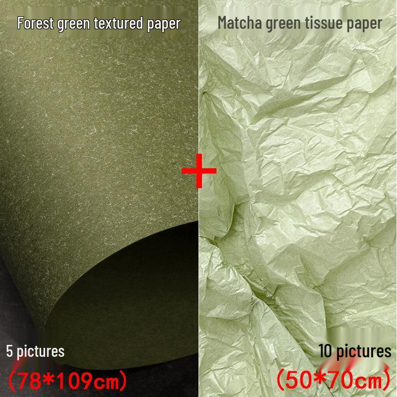 Forest Green Textured Paper for Kindergarten Creations - Morandi Palette, Matcha Color, Pear Skin Design, Green Decor.