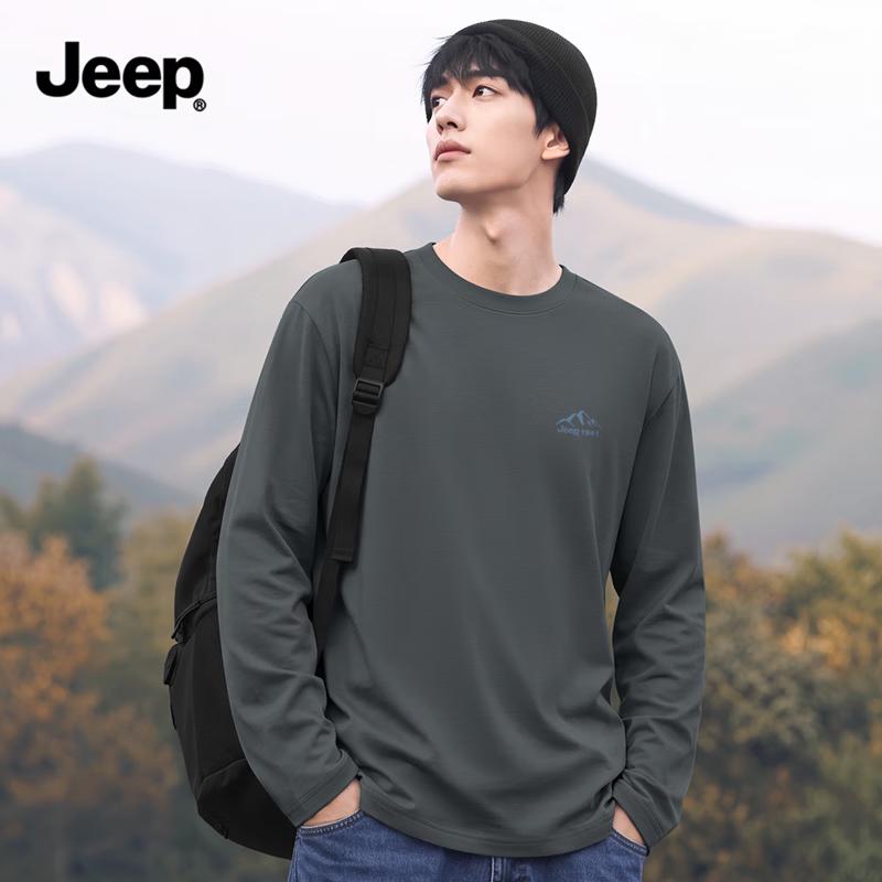 JEEP Men's Casual Crew Neck Long-Sleeve Cotton T-Shirt