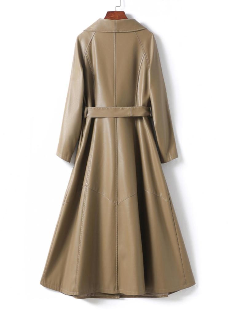 Women's Sheepskin Coat: Elegant Lace-Up, Waist-Cinching, Long Leather Skirt Style, 2025 Collection