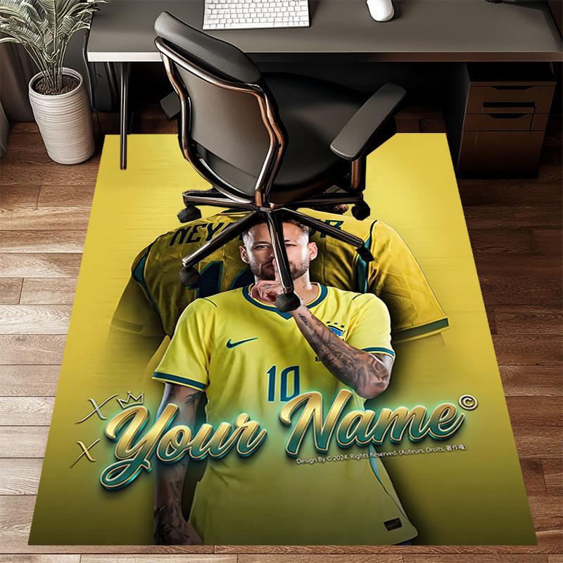 Brazilian Football Player Design Area Rug Personalized Name- Non-Slip, Soft & Cozy Floor Mat for Living Room, Office - Indoor/Outdoor Carpet