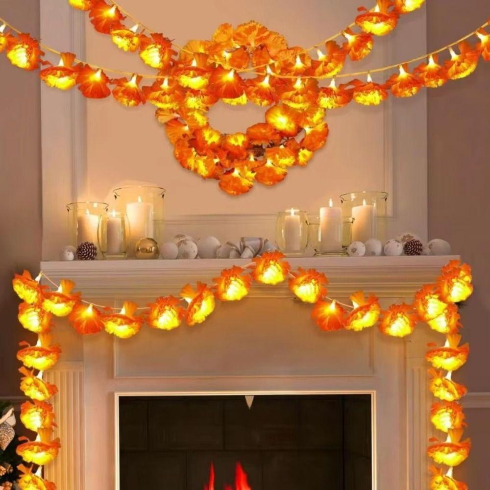 Battery Powered/Solar Powered Marigold Garland Lights Orange Warm Light Fairy Lights Festival Atmosphere for 10LED/30LED