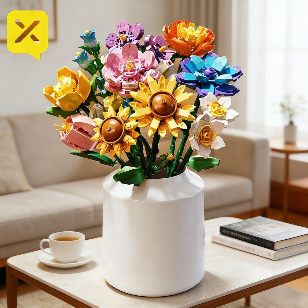 Non-Toxic 843Pcs Sunflower Building Blocks Flower Bouquet Model Bricks Set Idea Home Decoration Kid Educational Toys Valentine'S Day Gifts