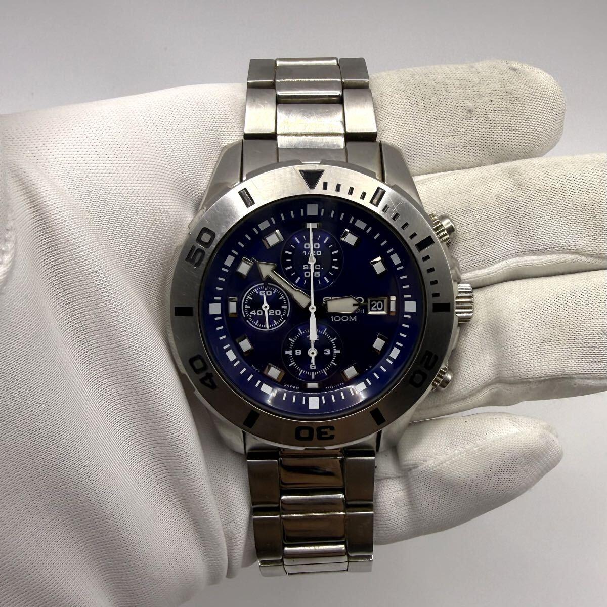 Снижение цены! [Рабочая/Новая батарея] Мужские часы SEIKO Хронограф Синий циферблат Кварцевые Seiko