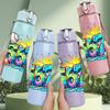 1PC 67 Vivid Splash Number Print 750ml Color Plastic Sports Water Bottle Leakproof Flip Straw Lid Suitable for Sports Office Home Use