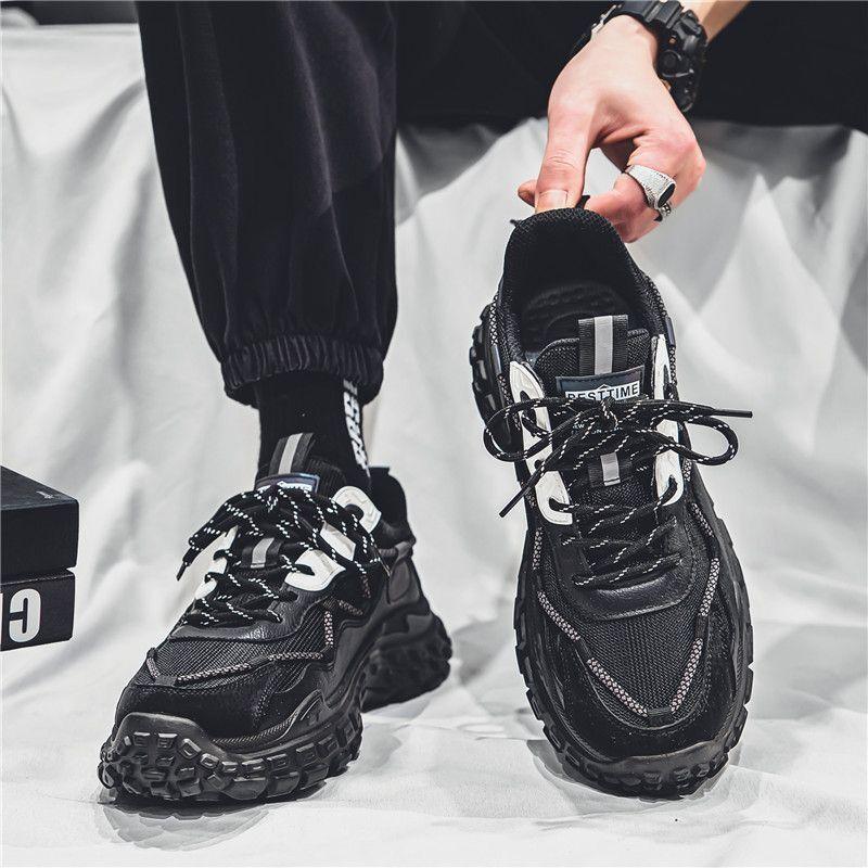 Herrenschuhe Herbst neue atmungsaktive Mesh-Sportschuhe Herren-Trend vielseitige kleine weiße Schuhe mit dicker Sohle, rutschfest, trendige Schuhe