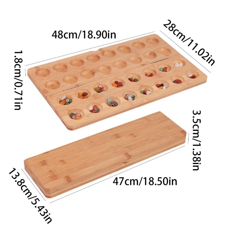 Mancala Normal Strategy Board Game Foldable Wooden Set With 65 Rockss Portable For Family