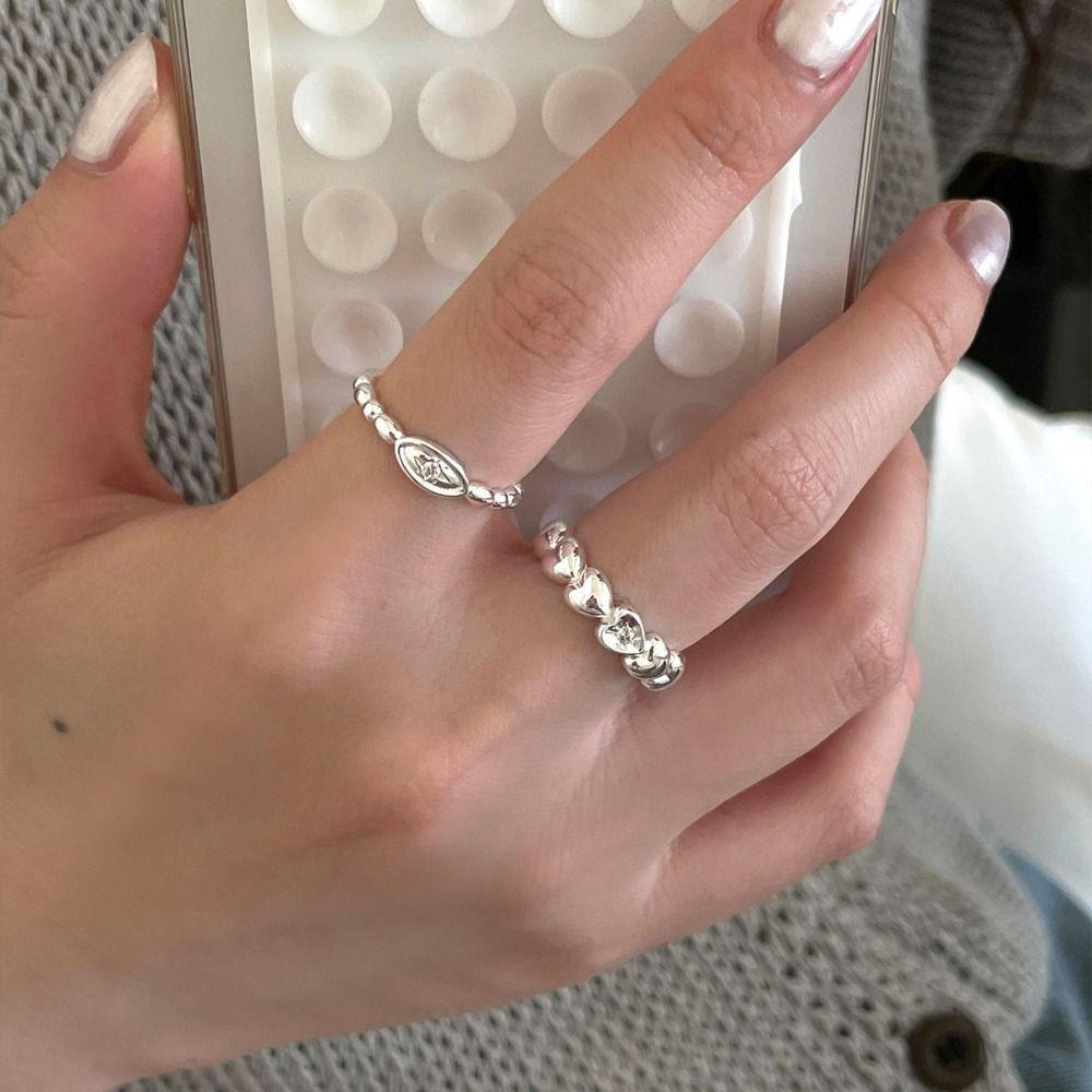 Stackable Design Heart Ring Silver Color Adjustable Ring Open Finger Ring Valentines Gift