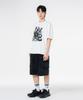 MOZMOZ [Set] Brush Logo Short Sleeve + Stonewashed Wide Cargo Shorts Set White