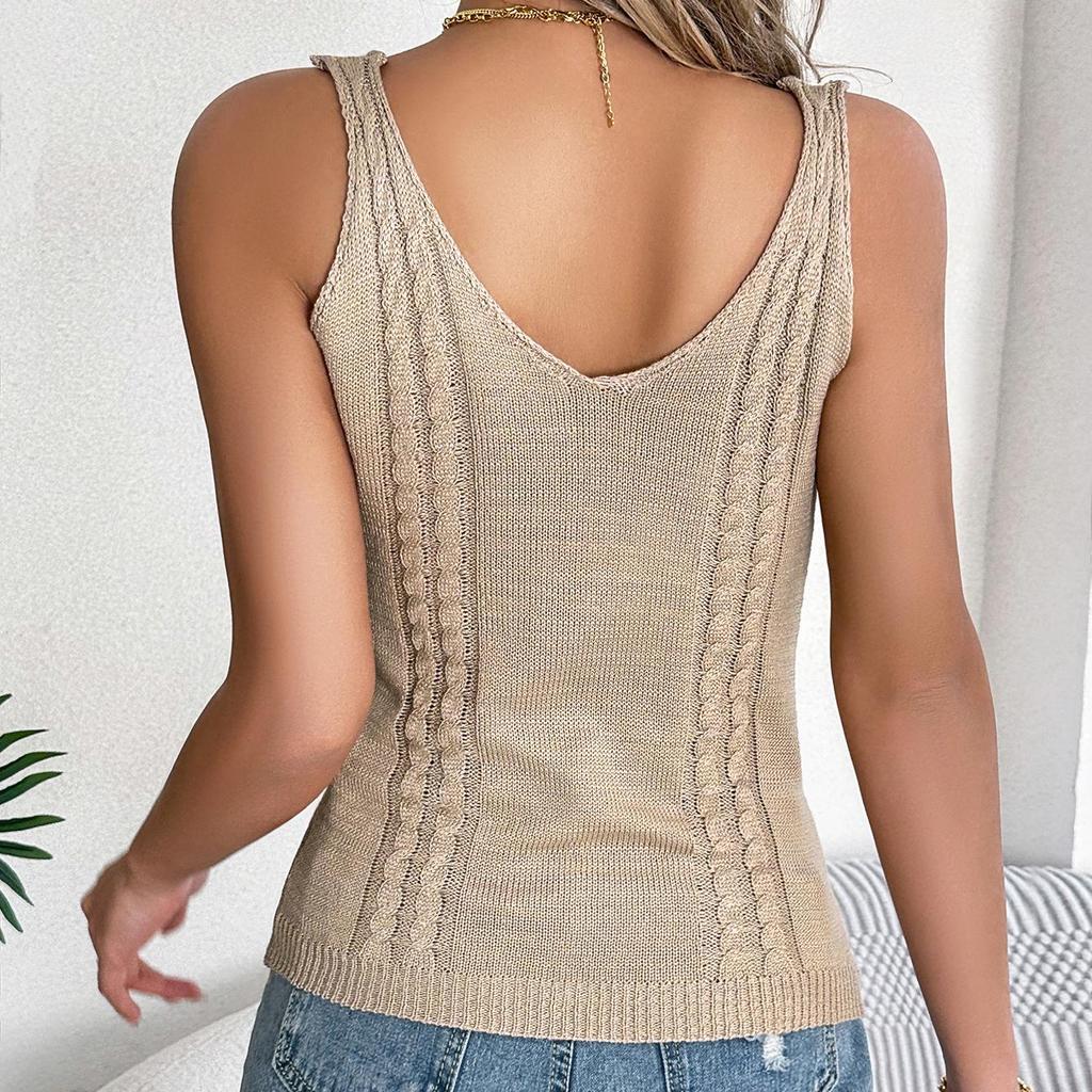 Dámské tričko bez rukávů s výstřihem do V jednobarevné tričko Dámské tričko s tričkem Street Knitwear Oblečení Top