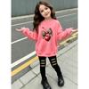 Girls' Leopard Cherry Casual Comfortable Soft Loose Pullover Sweatshirt and Leggings 2-Piece Set, New Autumn/Winter, Playful, Sweet and Cool Style