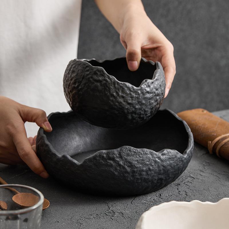 White ceramic soup bowl, household Japanese shaped dessert bowl, irregular creative fruit salad bowl