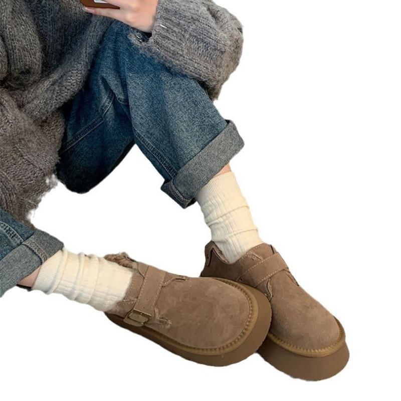 Cotton shoes women's winter velvet outer wear new one-pedal thick-soled heightening big-headed bread shoes snow boots