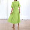 Puff Sleeve Vacation Dress For Women Summer  Deep V Neck Casual Short Sleeve A-Line Maxi Dresses