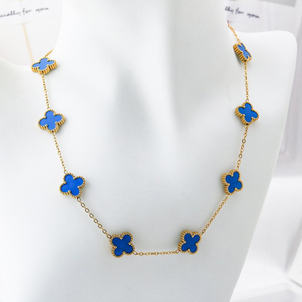 Collana con 10 Fiori Quadrifoglio Moda Lusso Leggero Ciondolo a Fiore Catena Clavicola da Donna