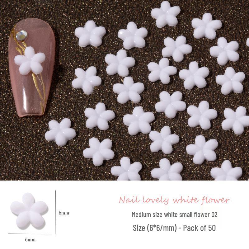 100pcs 3D Japanese-Style Five-Petal White Flower Resin Nail Decorations