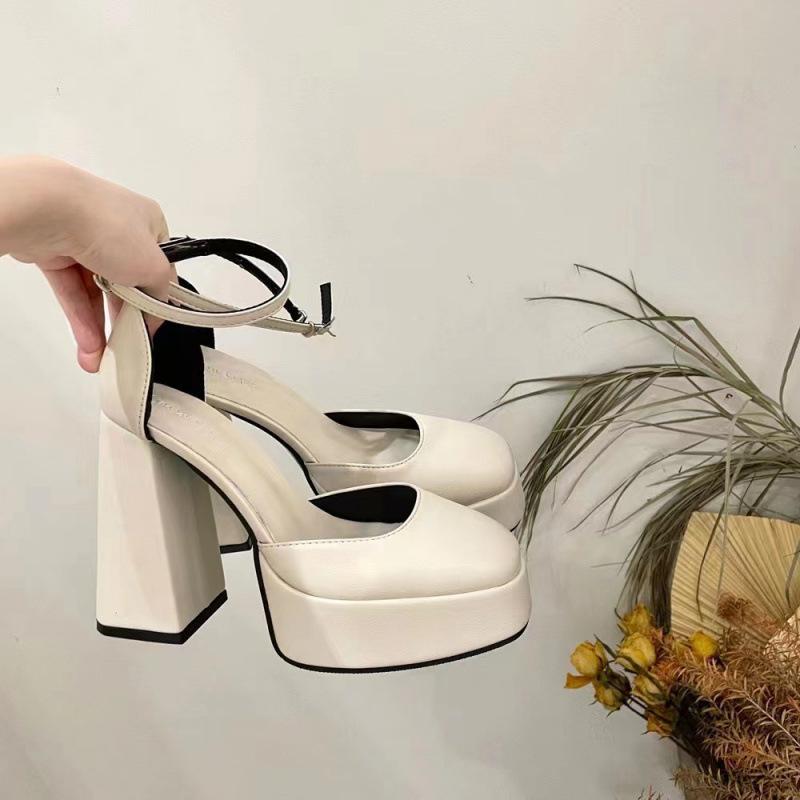 Mary Jane thick heel high heels new fairy wind waterproof table French square head one word buckle belt single shoes