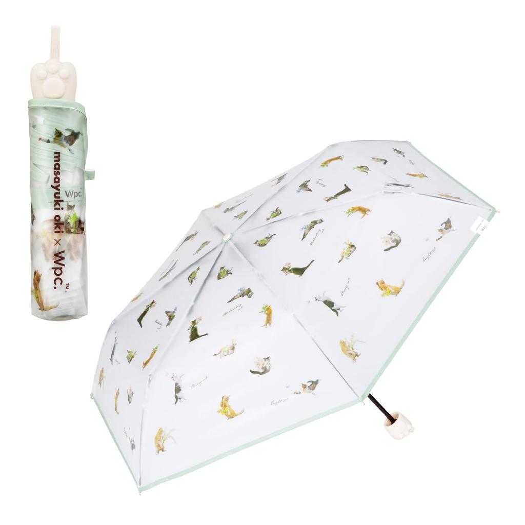 Masayuki Oki x Paw Print Plastic Umbrella Nyan Mini Green Folding Umbrella with 49cm Squishy Stylish and Cute Cat Design for and Supported by the
