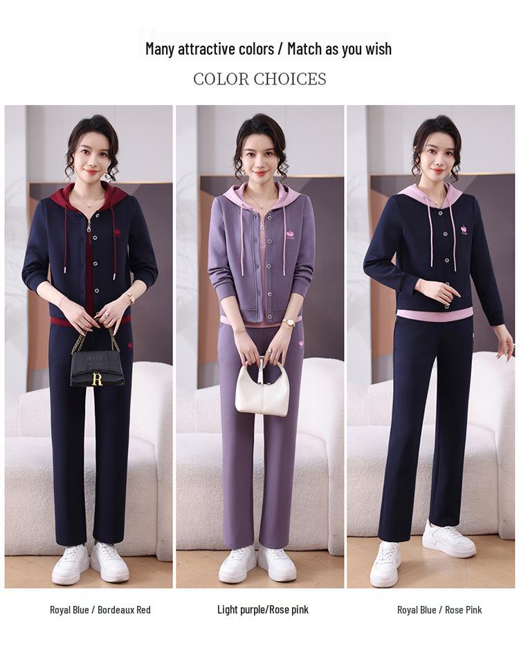 Women's Spring 2026 Casual Sporty Hooded Sweatshirt Set: Two-Piece Fashion for Moms