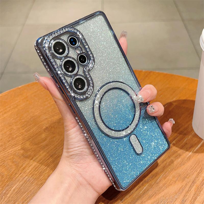 Glitter Magnetic Bling Diamond Cover for Samsung Galaxy S25 Ultra S24 FE A56 A36 A26 A16 A55 A35 A25 A15 A54 Case iPhone 16 15 Plus 14 13 Pro Max Case