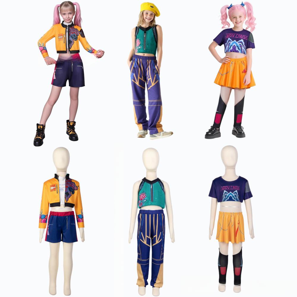K-Pop Rumi Zoey Mira Jacket Vest Shorts Full Set for Kids Girls Funny Paries Role-playing Birthday Gifts Suit Costumes