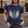 Summer Guitar Pattern Pure Cotton Round Neck Short Sleeved Casual Fashion Top T-Shirts Women’s